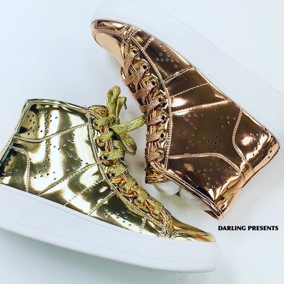 GOLD PATENT HIGH TOP SNEAKERS - Picture 3 of 4